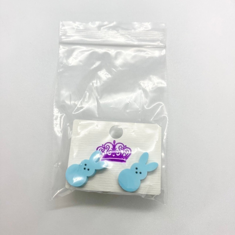 Blue Peeps Easter Bunny Rabbit Stud Earring Pair - Picture 7 of 7